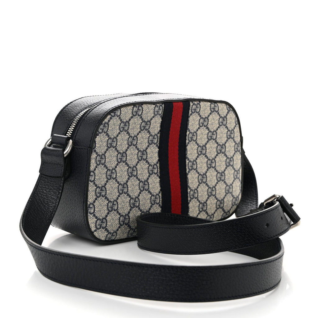 GG Supreme Monogram Textured Dollar Calfskin Web Small Ophidia Camera Bag Beige Blue
