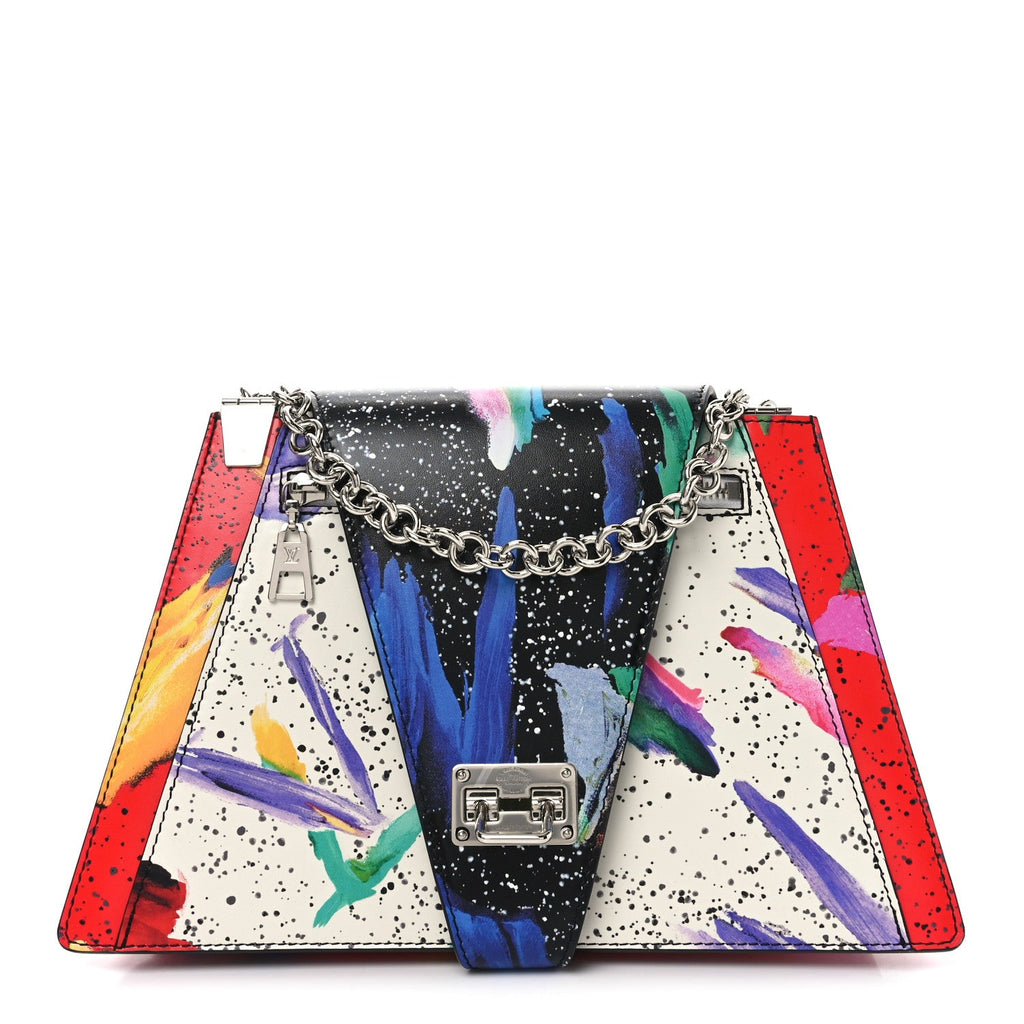 Calfskin Splash Print Trapeze Black White Red