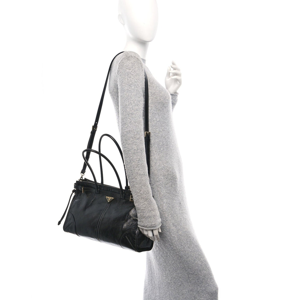 Glossy Calfskin Triangle Large Bonnie Shoulder Bag Black