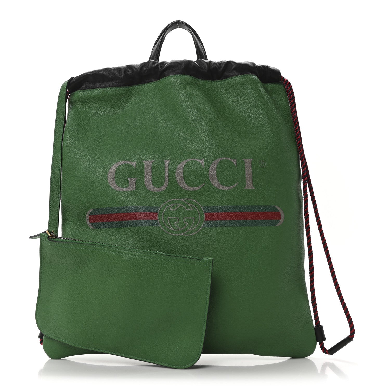 Grained Calfskin Logo Drawstring Backpack Green