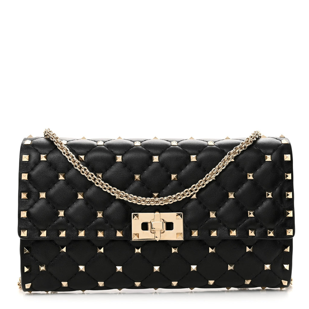 Lambskin Rockstud Spike Wallet on Chain Black