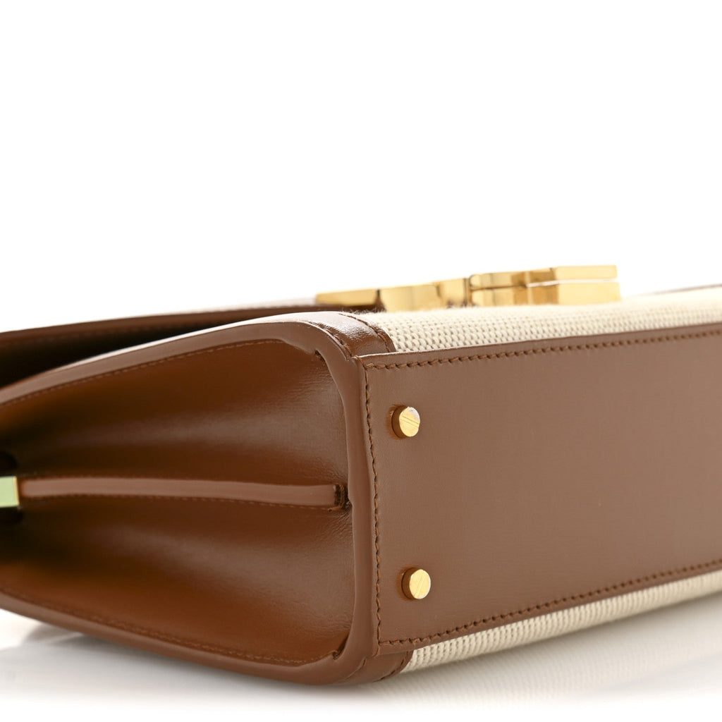 Canvas Calfskin Mini Classic Monogram Cassandra Top Handle Tan Natural