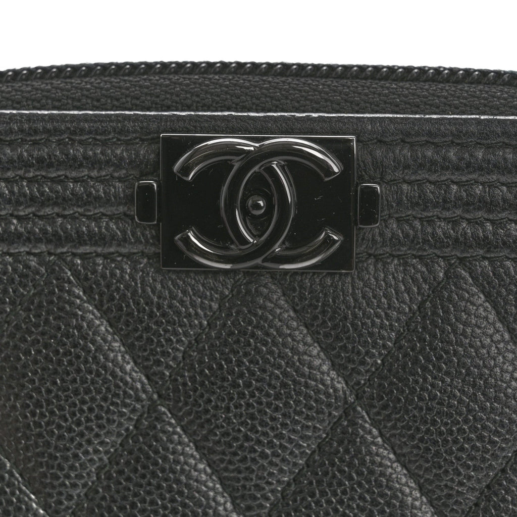 Caviar Quilted Boy Zip Around Coin Purse Wallet So Black
