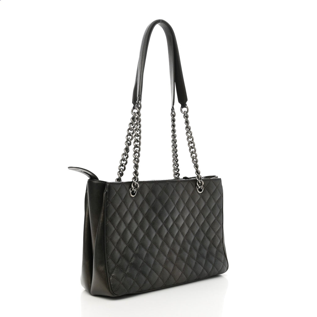 Metallic Goatskin Quilted Medium Rock In Rome Tote Charcoal