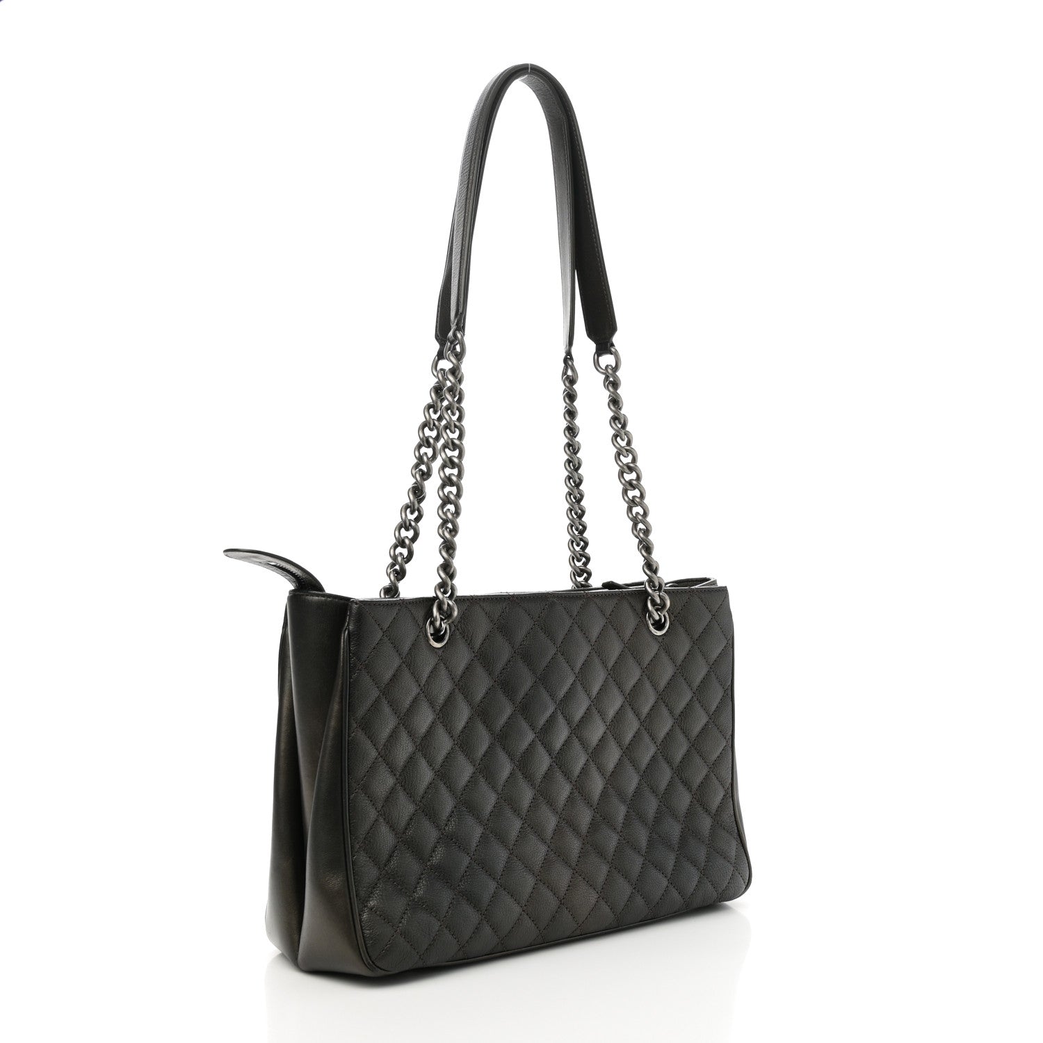 Metallic Goatskin Quilted Medium Rock In Rome Tote Charcoal