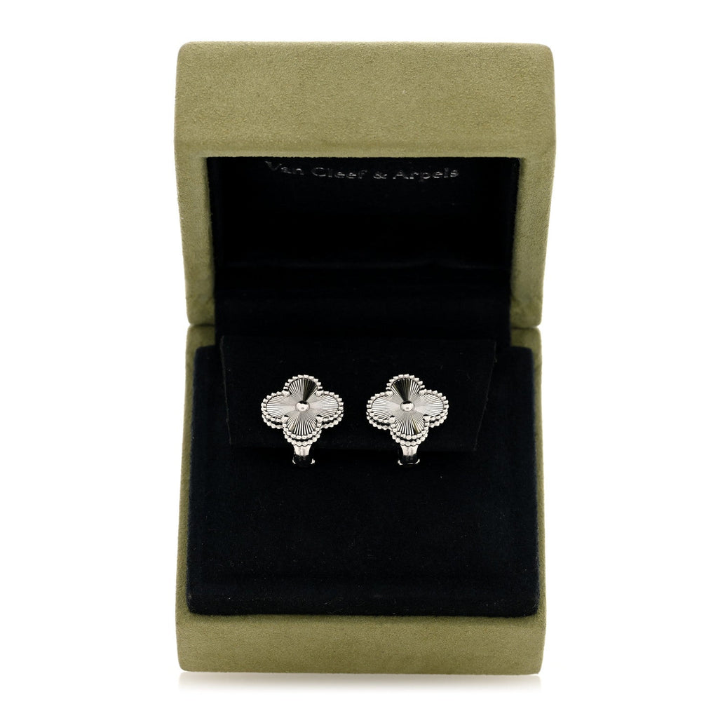 18K White Gold Guilloche Vintage Alhambra Earrings