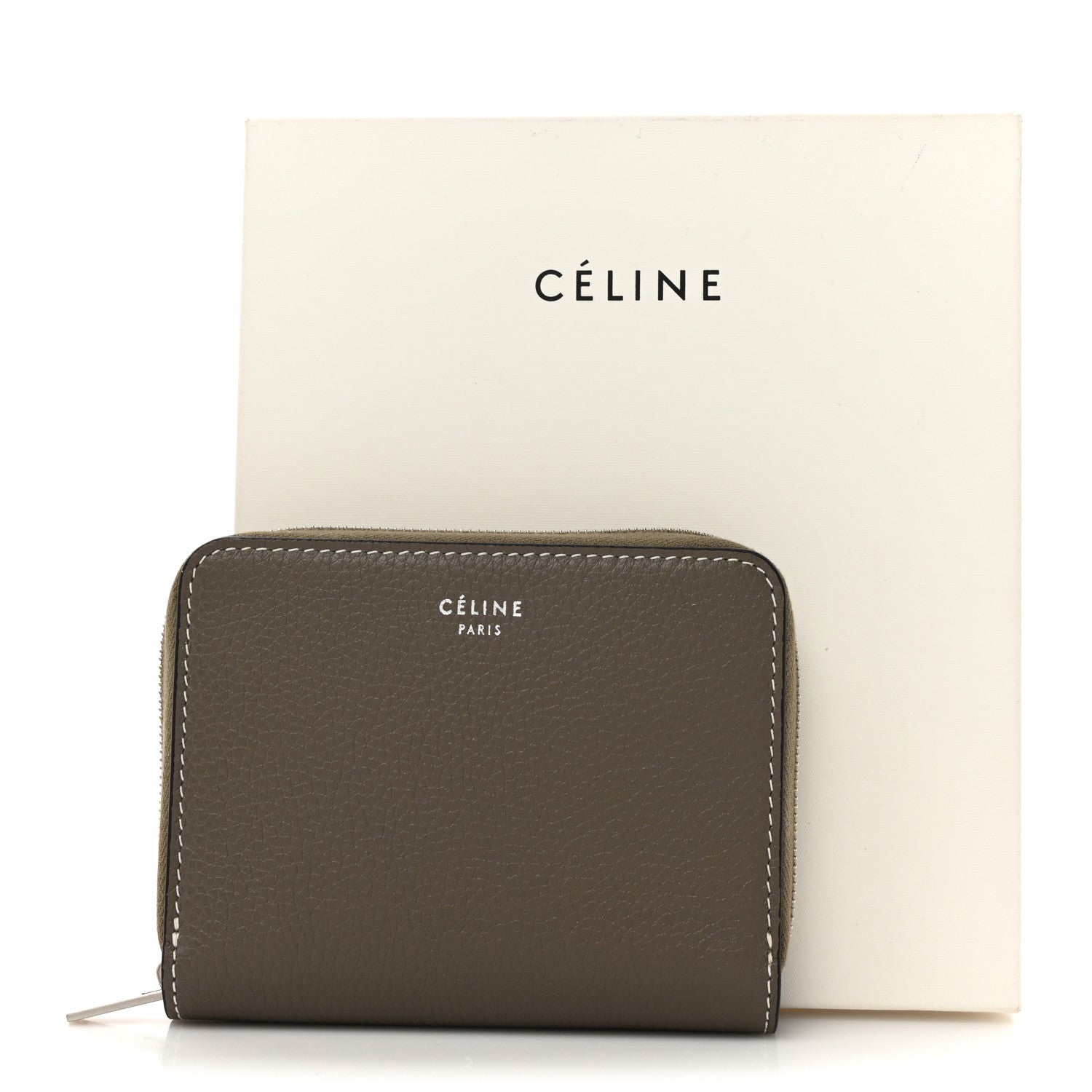 Grained Calfskin Compact Zipped Wallet Souris