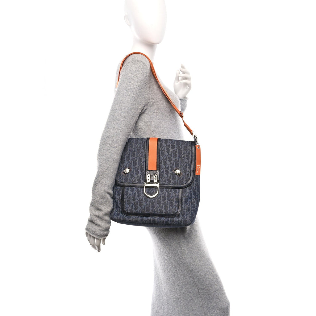 Denim Monogram Flight Messenger Bag Blue