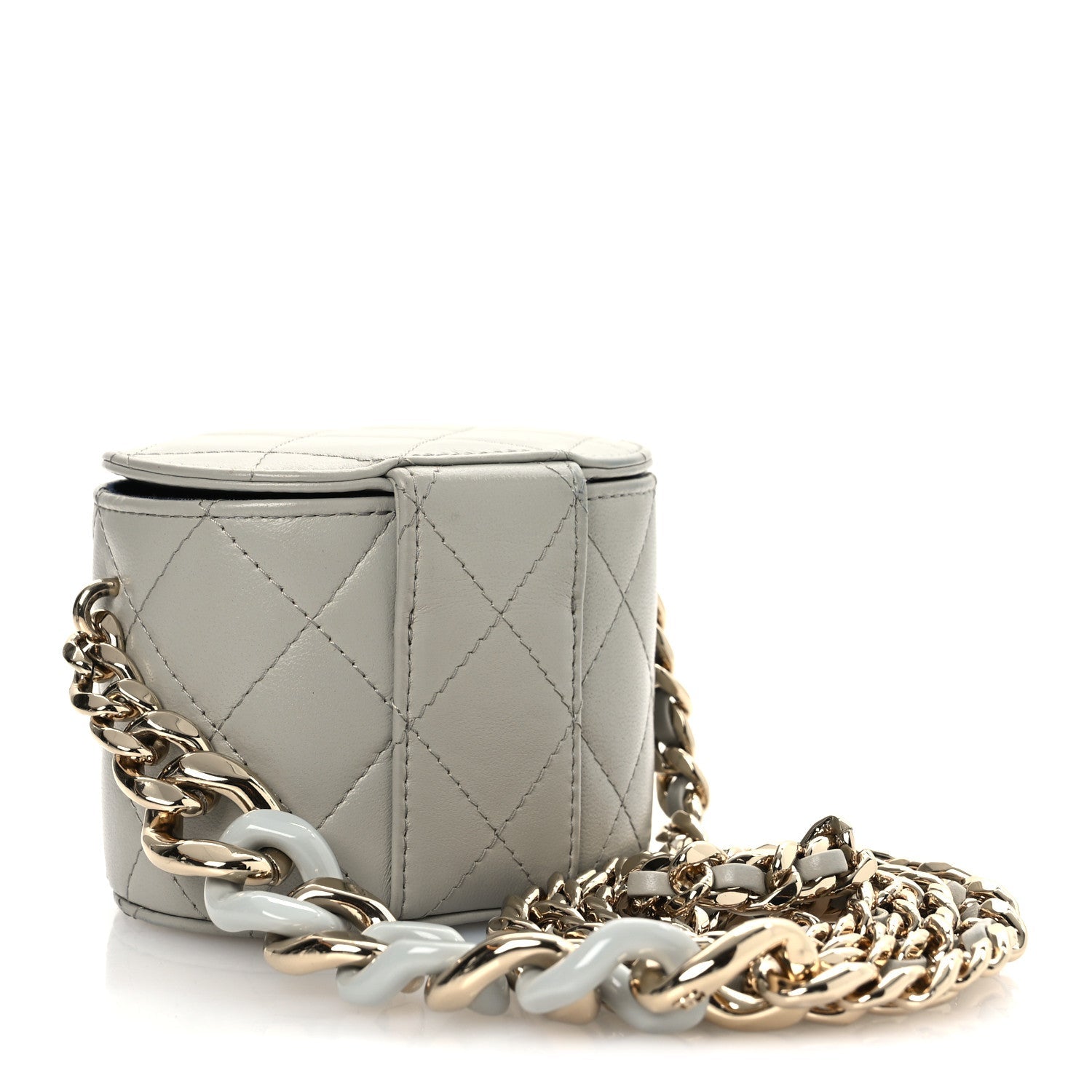 Lambskin Quilted Mini Vanity Case With Chain Grey