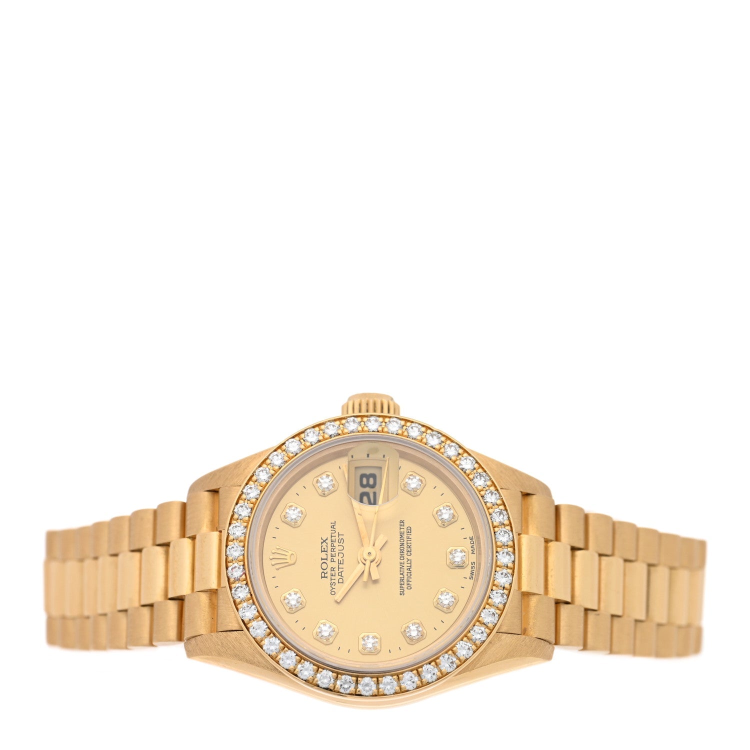 18K Yellow Gold Diamond 26mm Datejust President Watch Champagne 69138