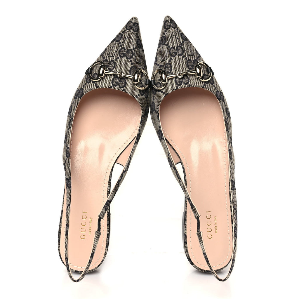 Monogram Horsebit Womens Slingback Ballet Flat 38.5 Beige Blue