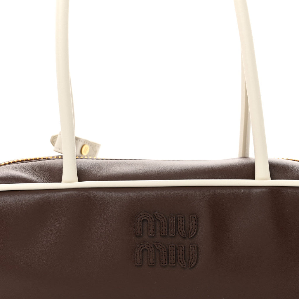 Calfskin Softy Small Beau Contrast Top Handle Bag Briarwood White