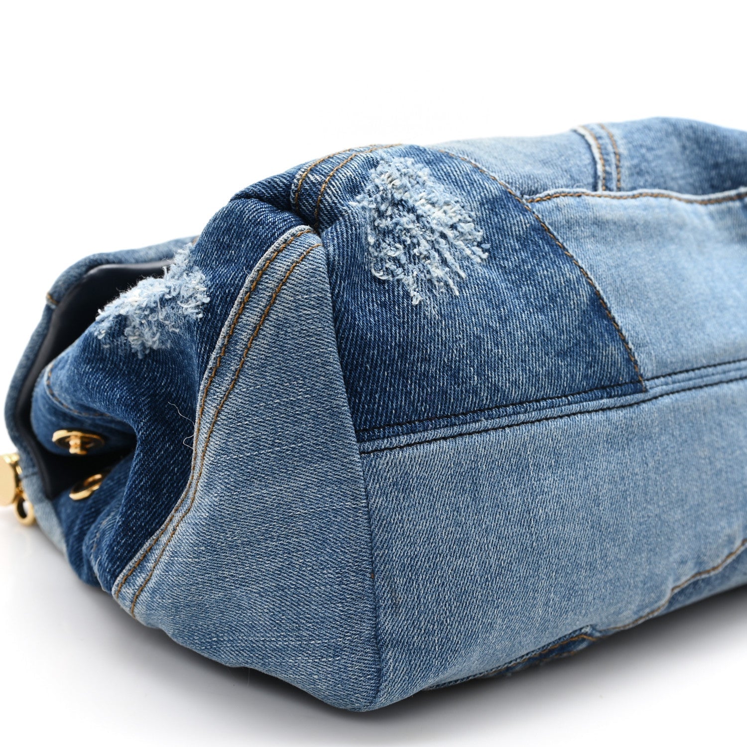 Calfskin Denim Patchwork Mini Miss Sicily Satchel Blue