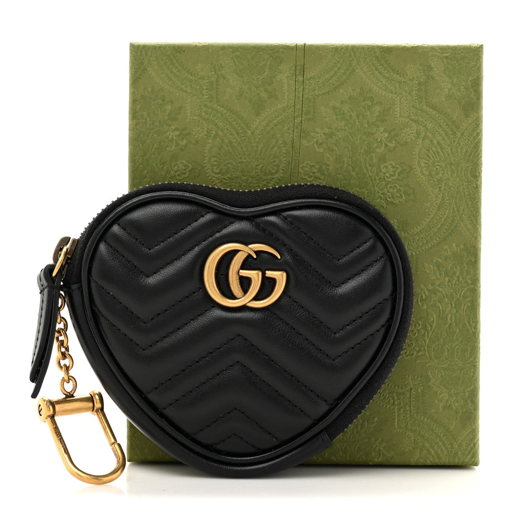 Calfskin Matelasse Chevron GG Marmont Heart Coin Purse Black