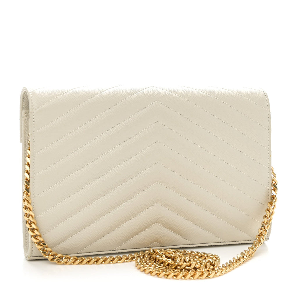 Grain De Poudre Matelasse Chevron Monogram Chain Wallet Crema Soft