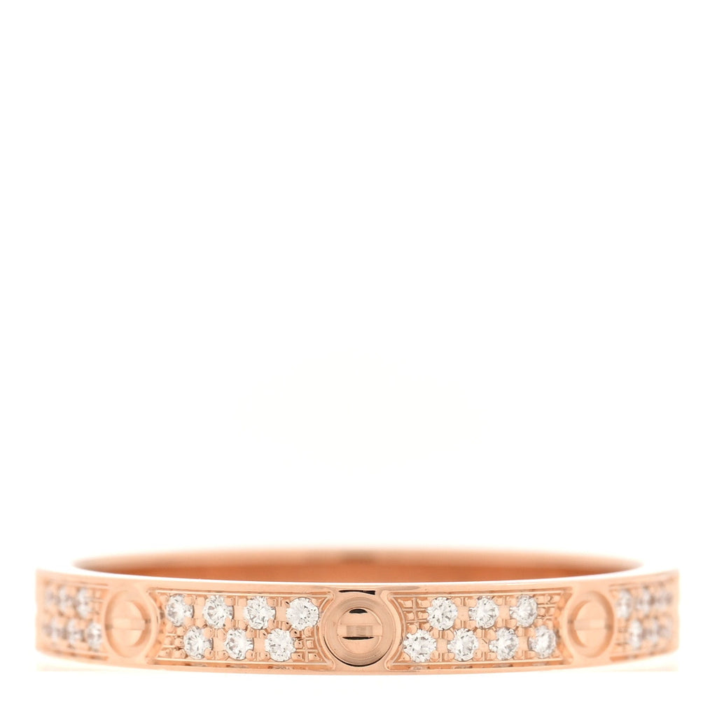 18K Pink Gold Diamond 2.6mm LOVE Paved Band Ring 51 5.75