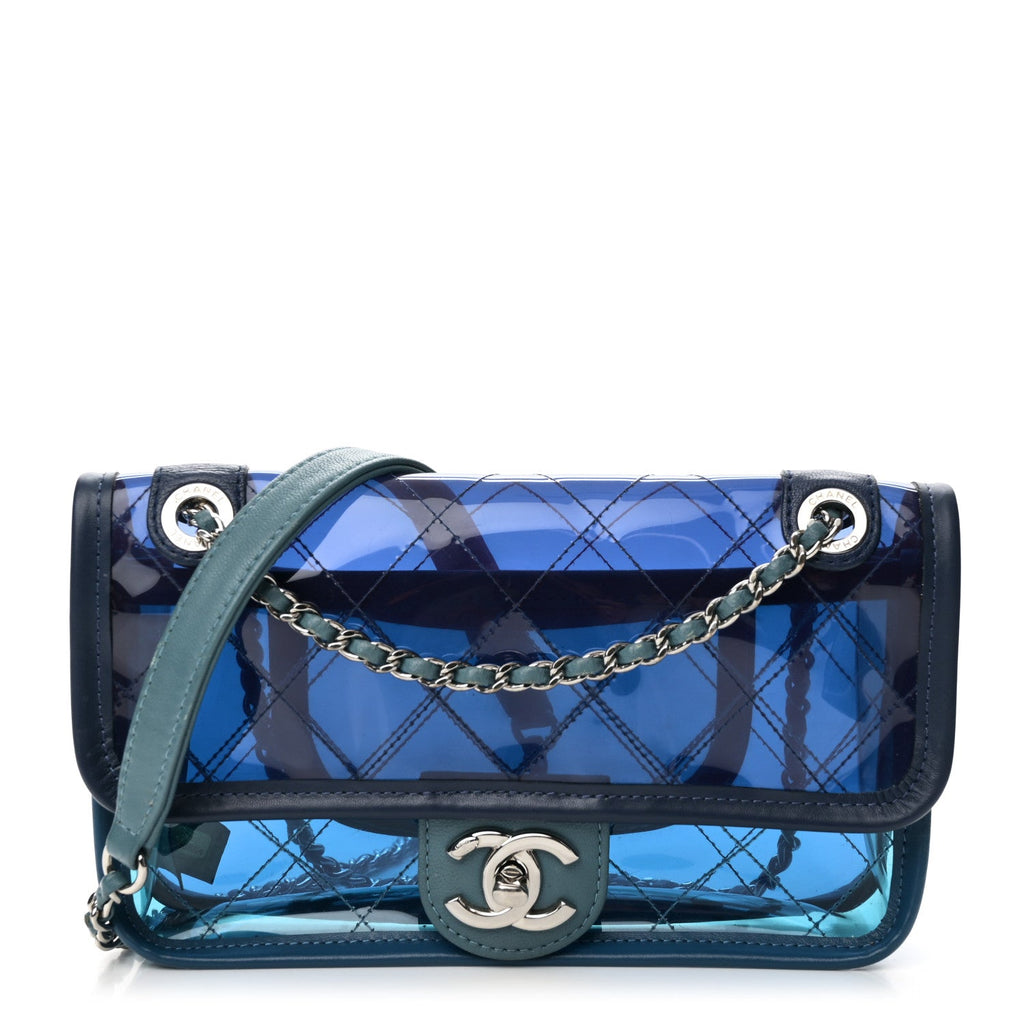 Lambskin PVC Quilted Mini Coco Splash Flap Blue