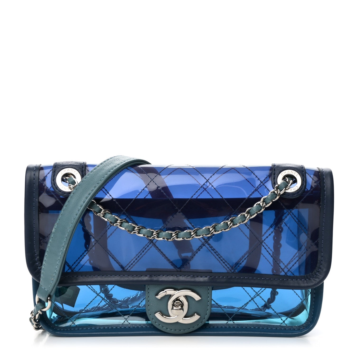 Lambskin PVC Quilted Mini Coco Splash Flap Blue