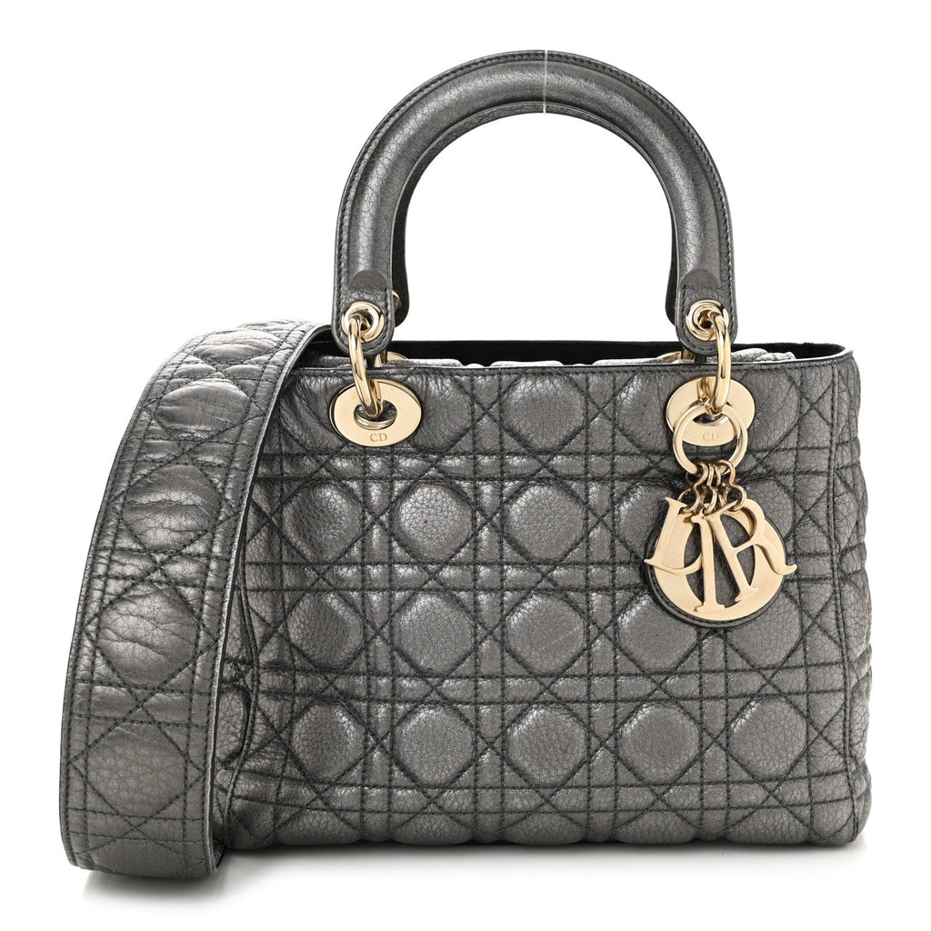Metallic Grained Calfskin Cannage Medium Supple Lady Dior Steel