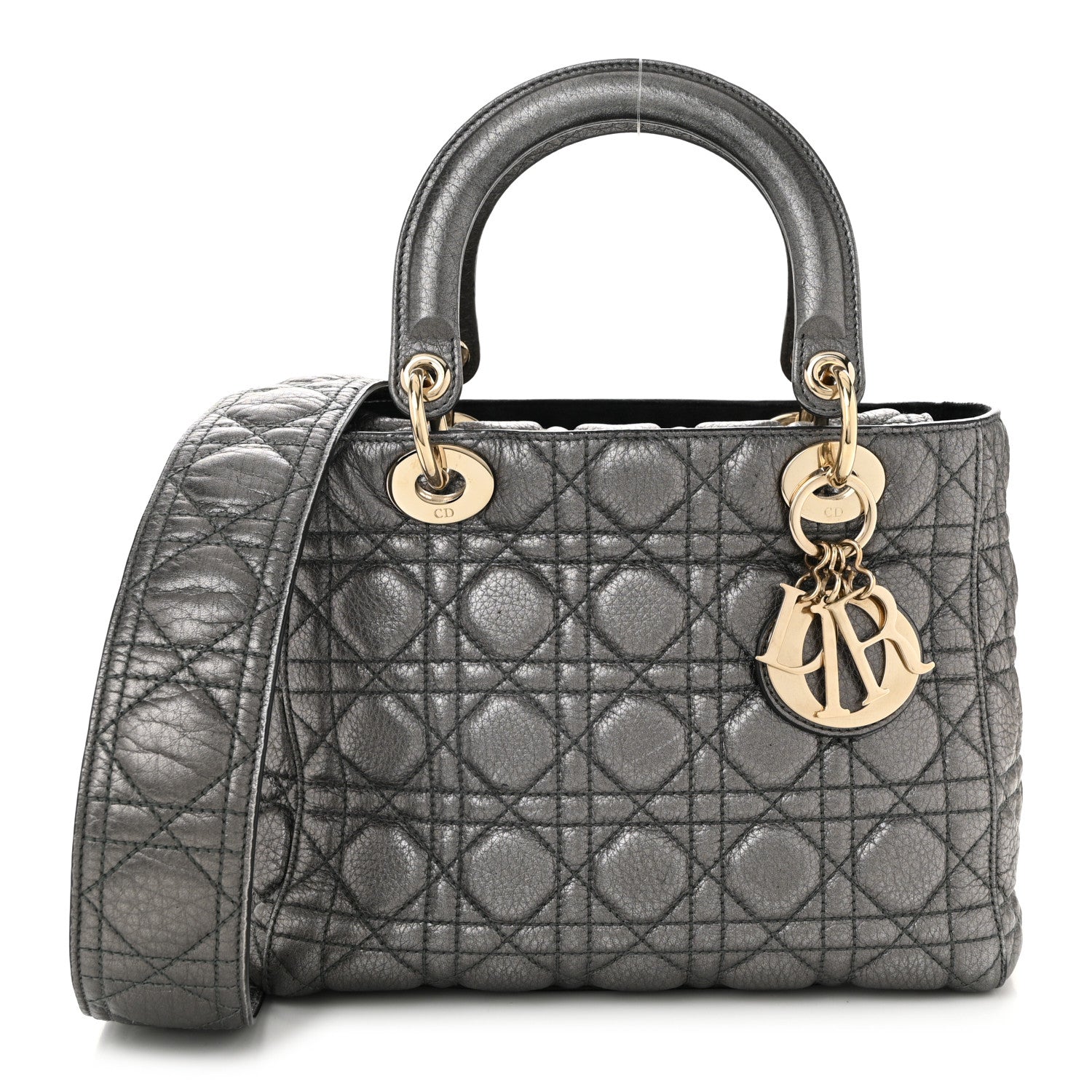 Metallic Grained Calfskin Cannage Medium Supple Lady Dior Steel