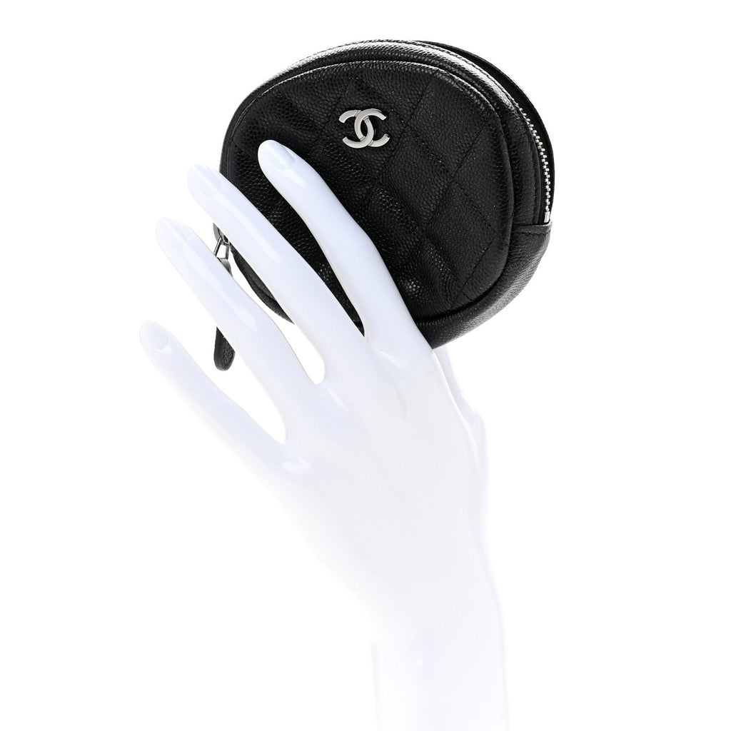 Iridescent Caviar Quilted Zip Around Classic Coin Purse Black