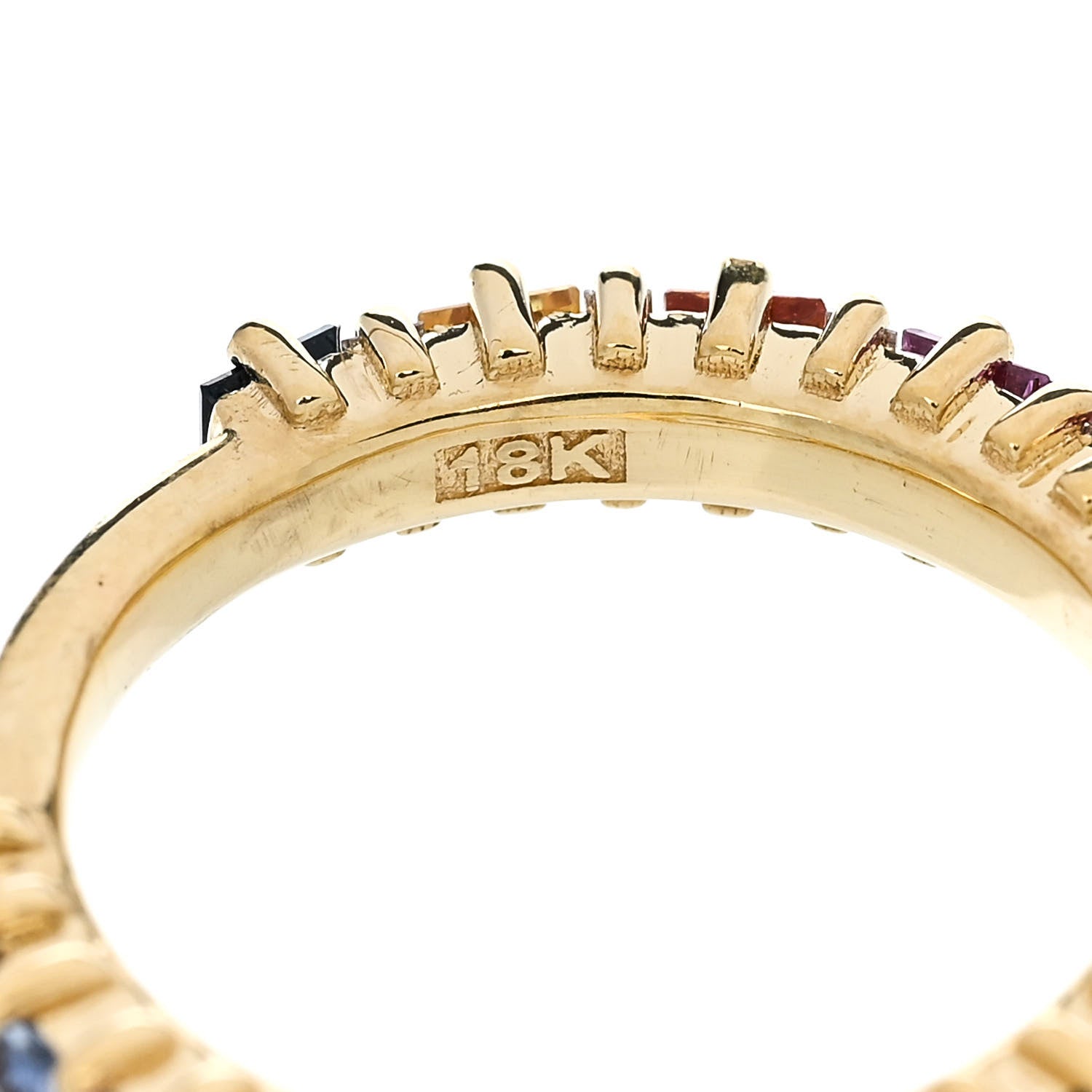 18K Yellow Gold Diamond Sapphire Princess Cut Rainbow Band Ring 48 4.5