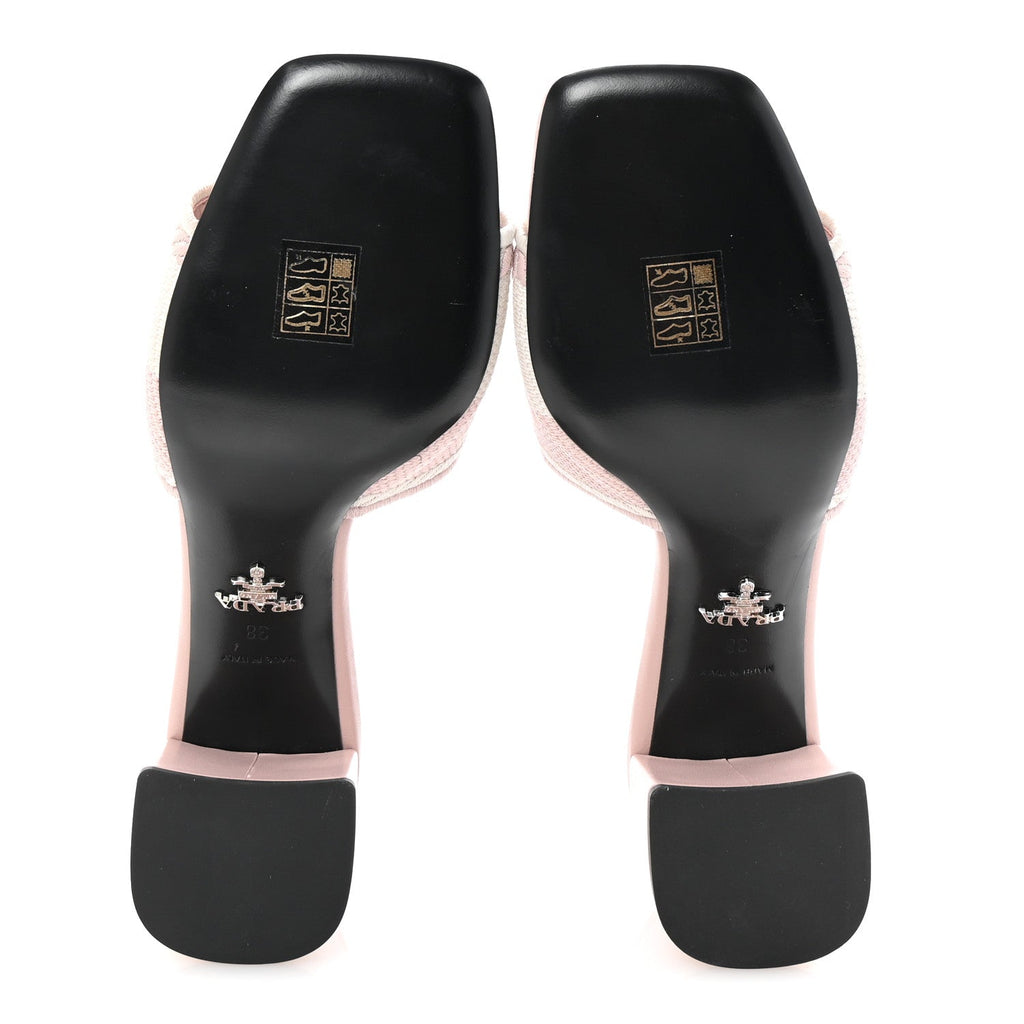 Fabric Logo Embroidered 65mm Block Heel Slide Sandals 38 Alabastro Talco