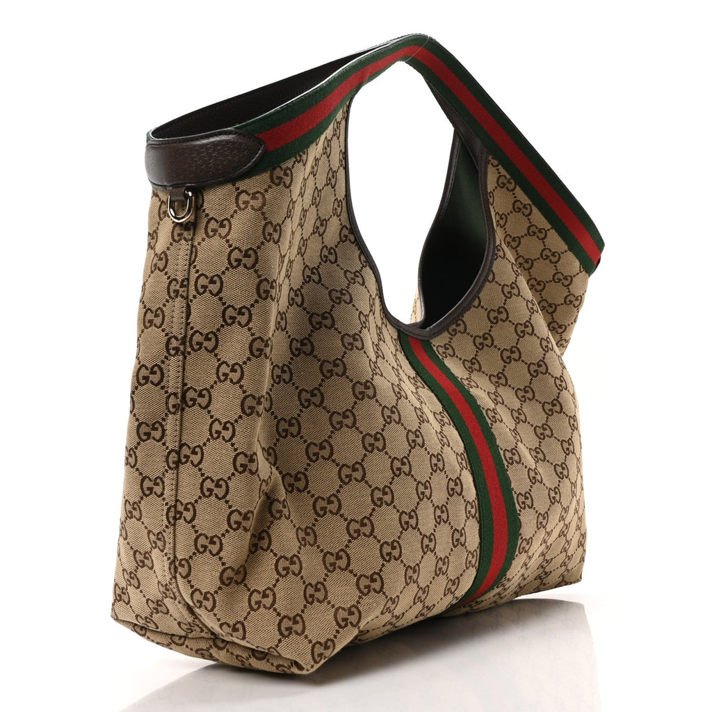GG Supreme Monogram Web Large Giglio Tote Bag Beige Dark Brown