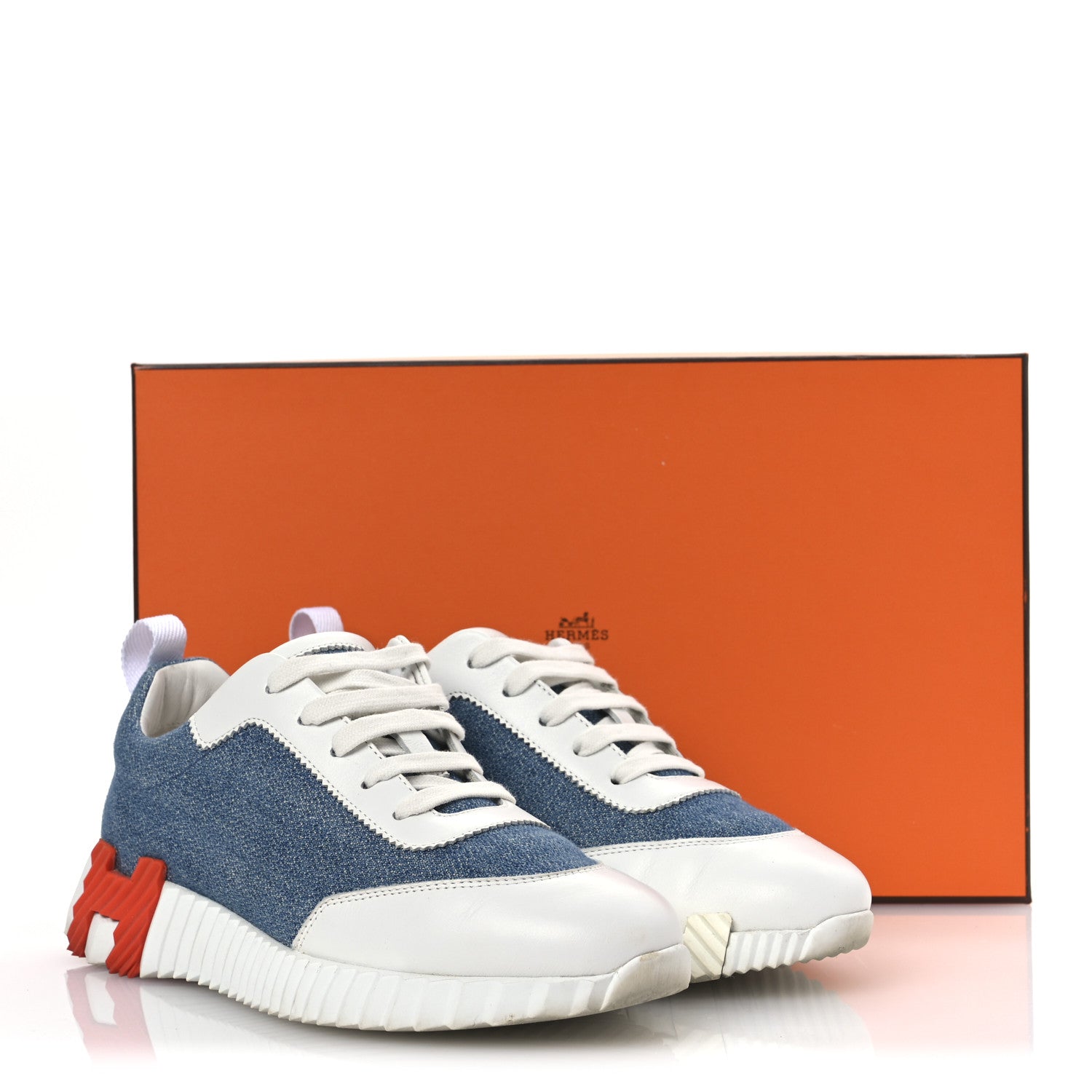 Denim Suede Goatskin Bouncing Sneakers 37 Bleu Clair White