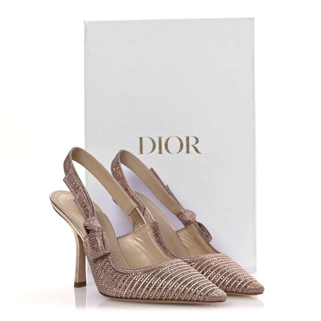 Cotton Laminated Strass J'Adior Slingback 100mm Pumps 36 Rose Des Vents