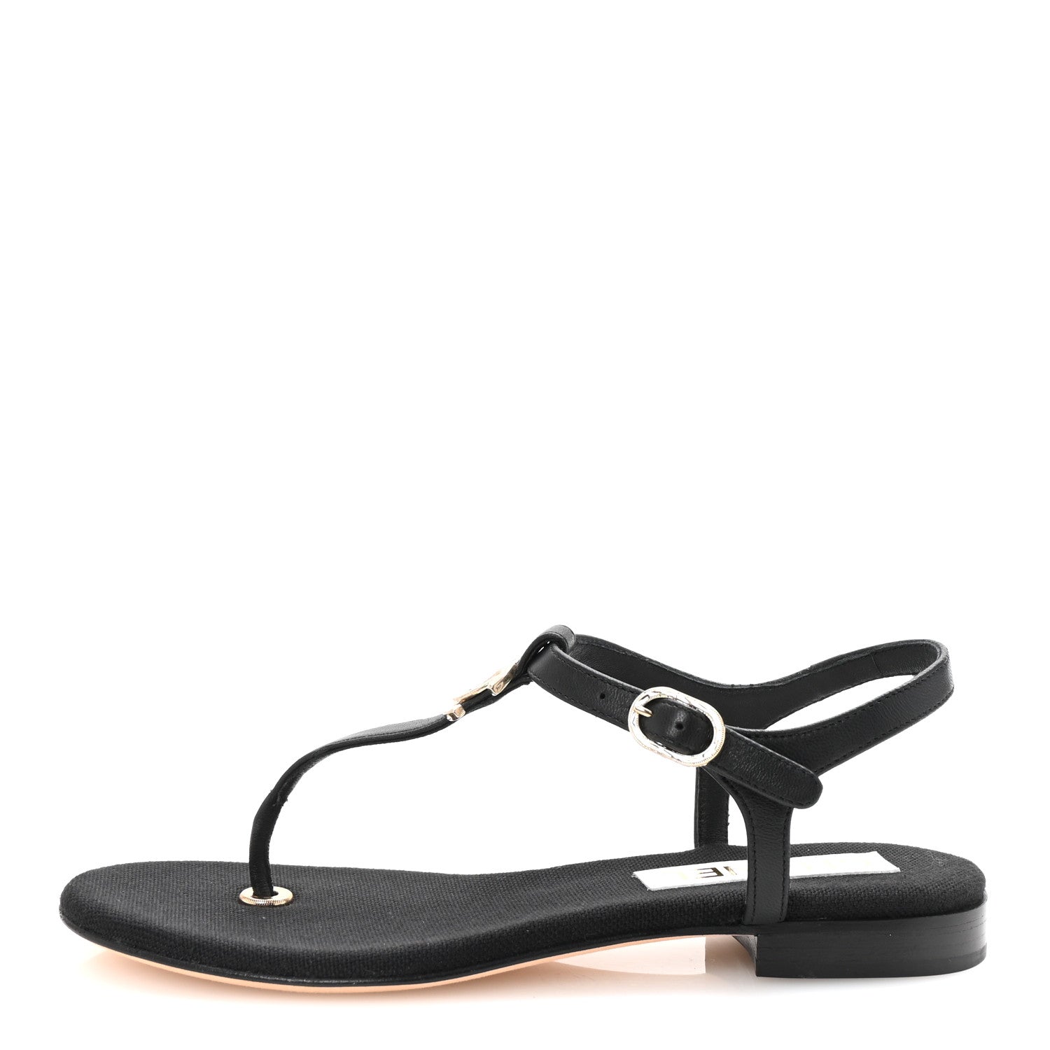 Lambskin CC Logo Thong Sandals 36 Black