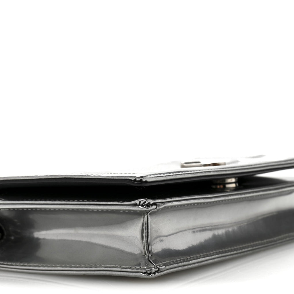 Metallic Patent Micro-Cannage Diorama Wallet on Chain Pouch Silver