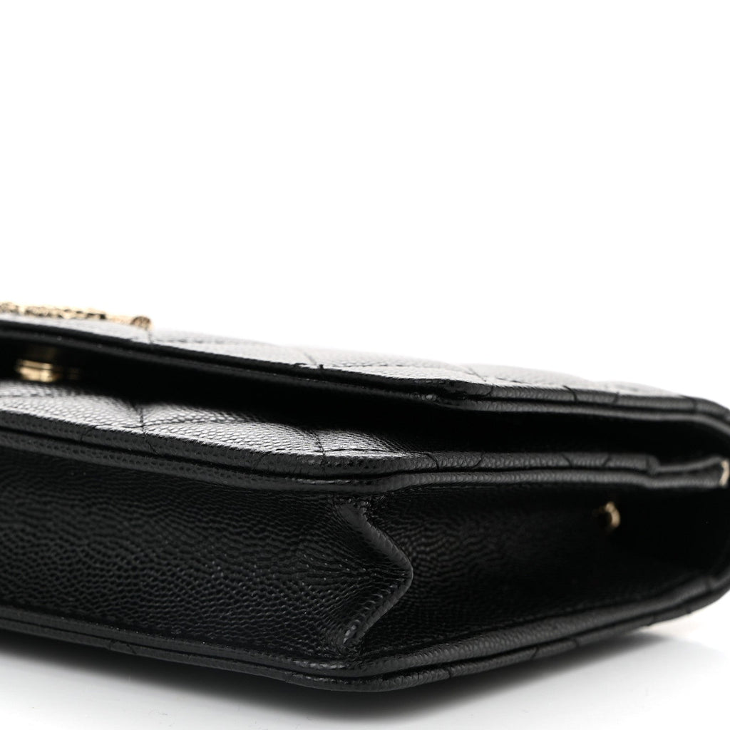 Caviar Quilted Studded CC Wallet on Chain WOC Black