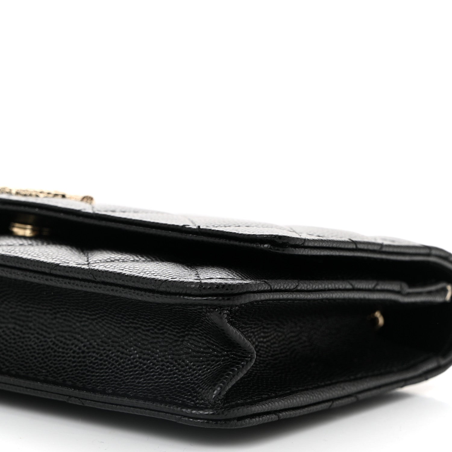 Caviar Quilted Studded CC Wallet on Chain WOC Black