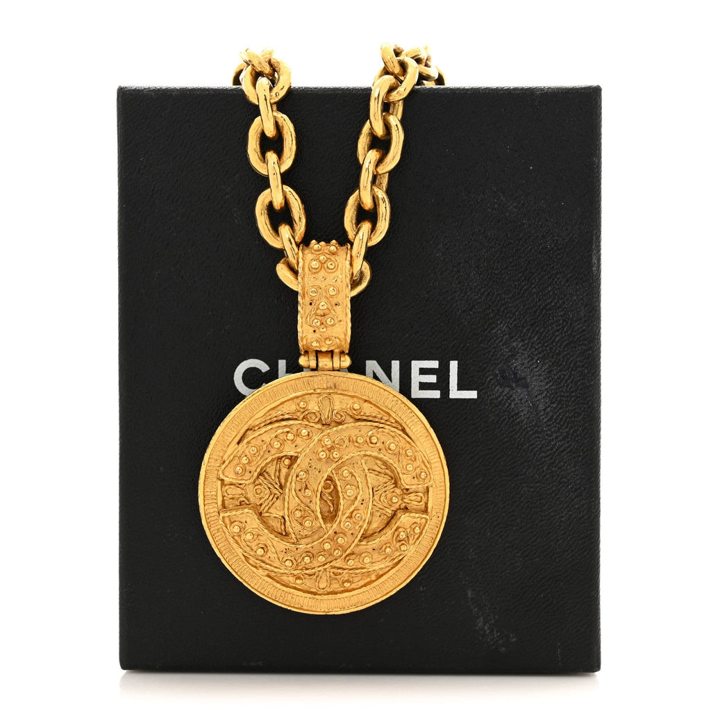 CC Medallion Long Chain Necklace Gold