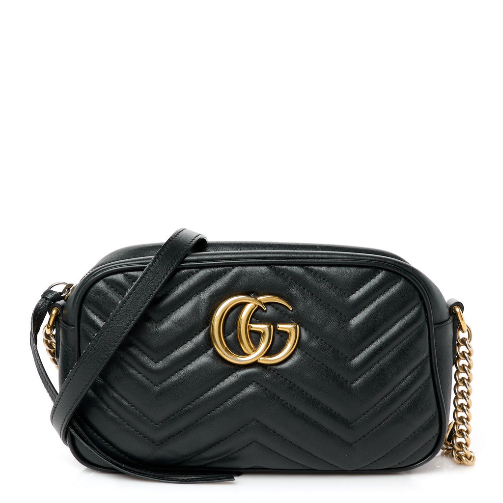 Calfskin Matelasse Small GG Marmont Chain Shoulder Bag Black