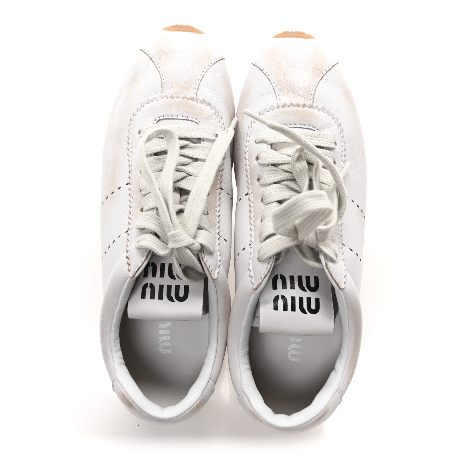 Bleached Calfskin Womens Plume Low Top Sneakers 37 White