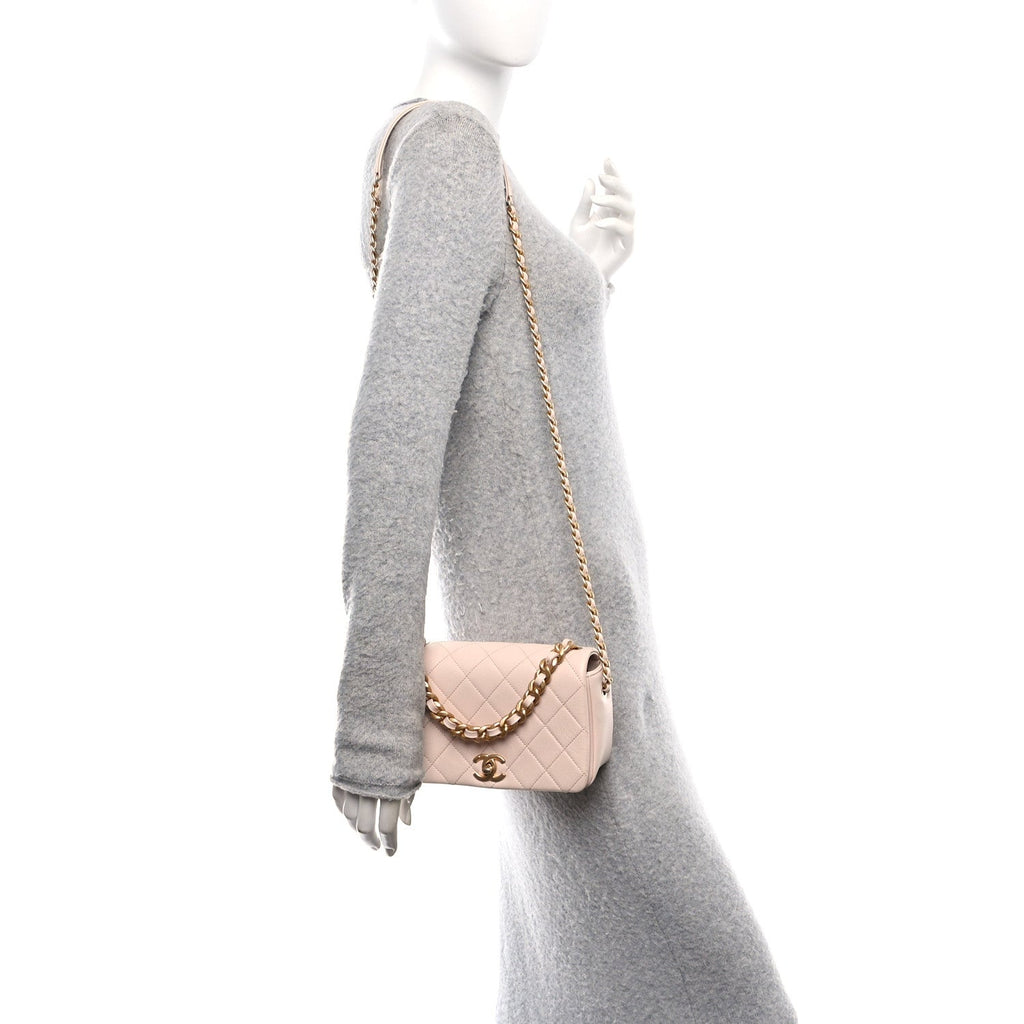 Caviar Quilted Small Fashion Therapy Flap Bag Beige