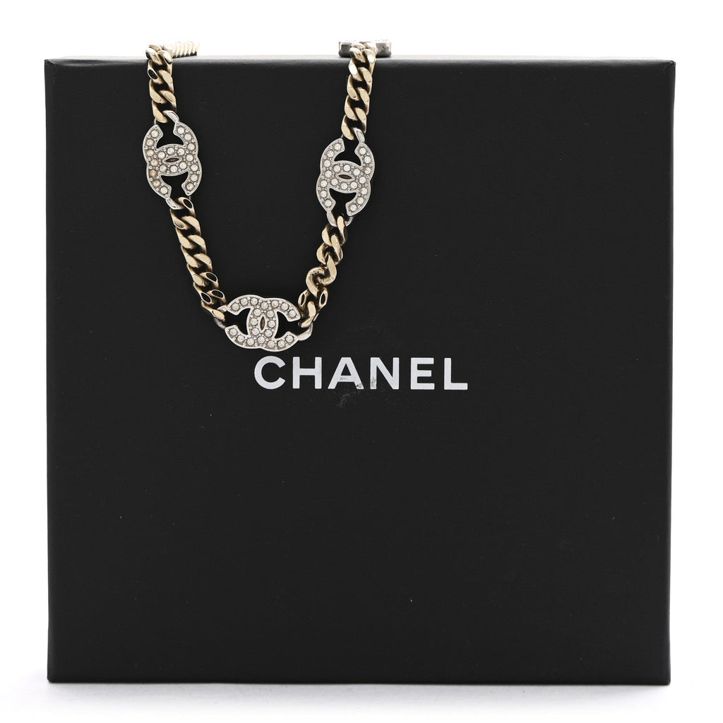 Crystal Chain CC Link Choker Gold Silver