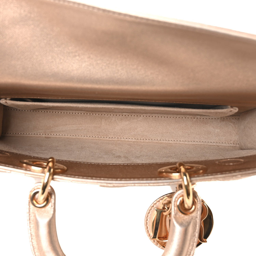 Metallic Lambskin Cannage Medium Lady D-Joy Pink