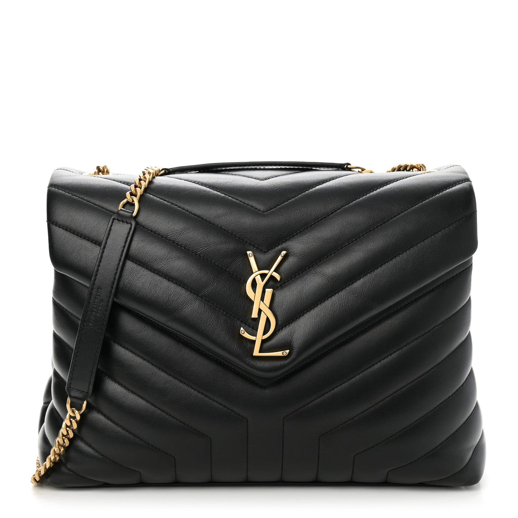 Calfskin Y Quilted Monogram Medium Loulou Chain Satchel Black