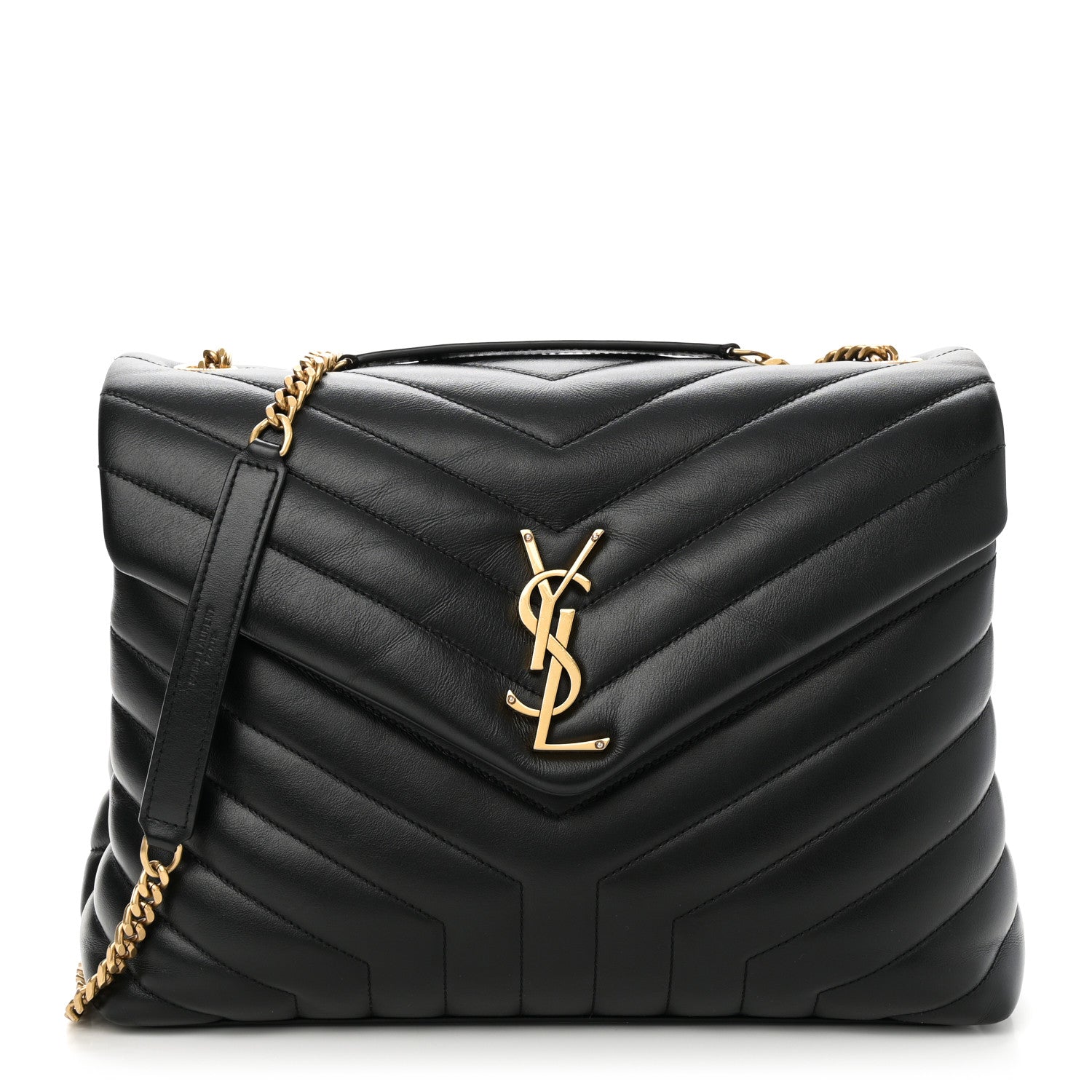 Calfskin Y Quilted Monogram Medium Loulou Chain Satchel Black