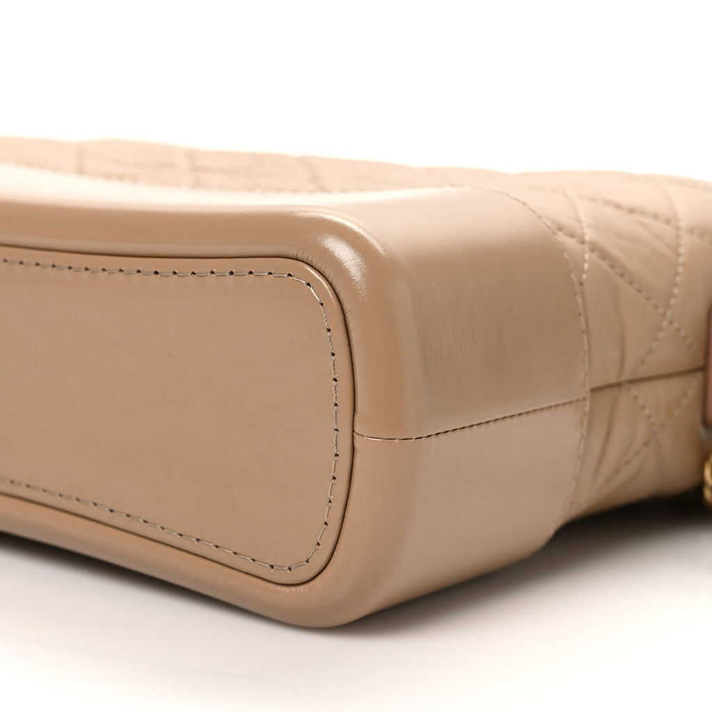 Aged Calfskin Quilted New Medium Gabrielle Hobo Beige