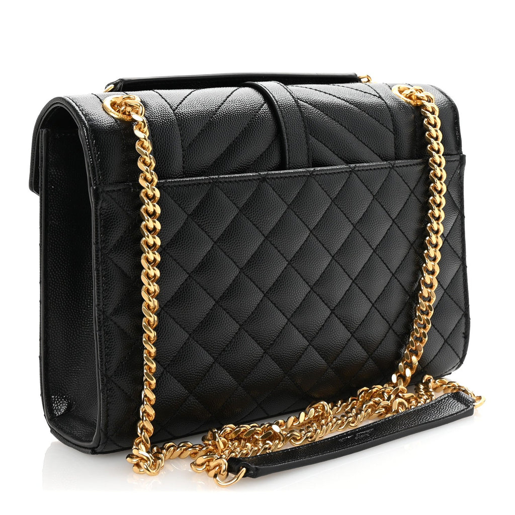 Grain De Poudre Textured Mixed Matelasse Triquilt Medium Monogram Satchel Black