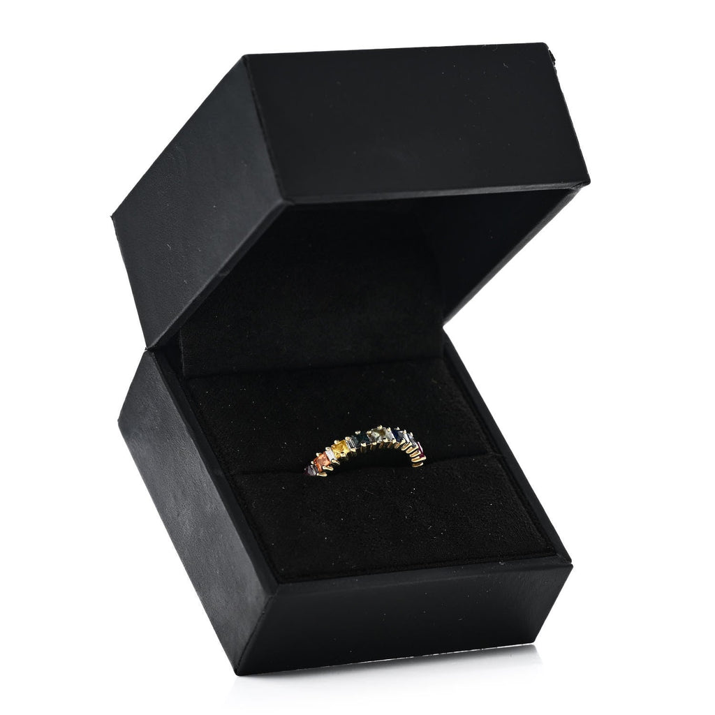 18K Yellow Gold Diamond Sapphire Princess Cut Rainbow Band Ring 48 4.5