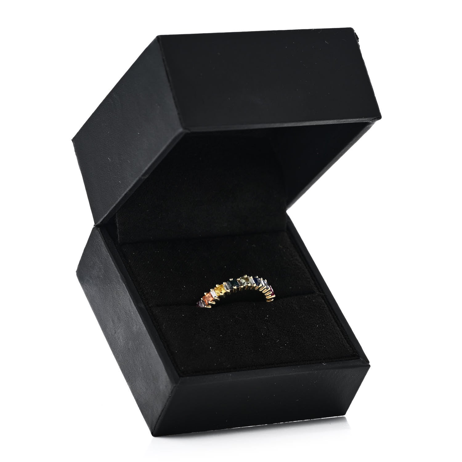 18K Yellow Gold Diamond Sapphire Princess Cut Rainbow Band Ring 48 4.5