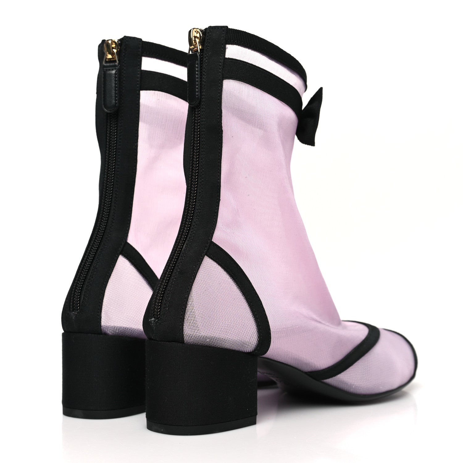 Mesh Grosgrain CC Cap Toe Ankle Boots 38.5 Light Pink Black