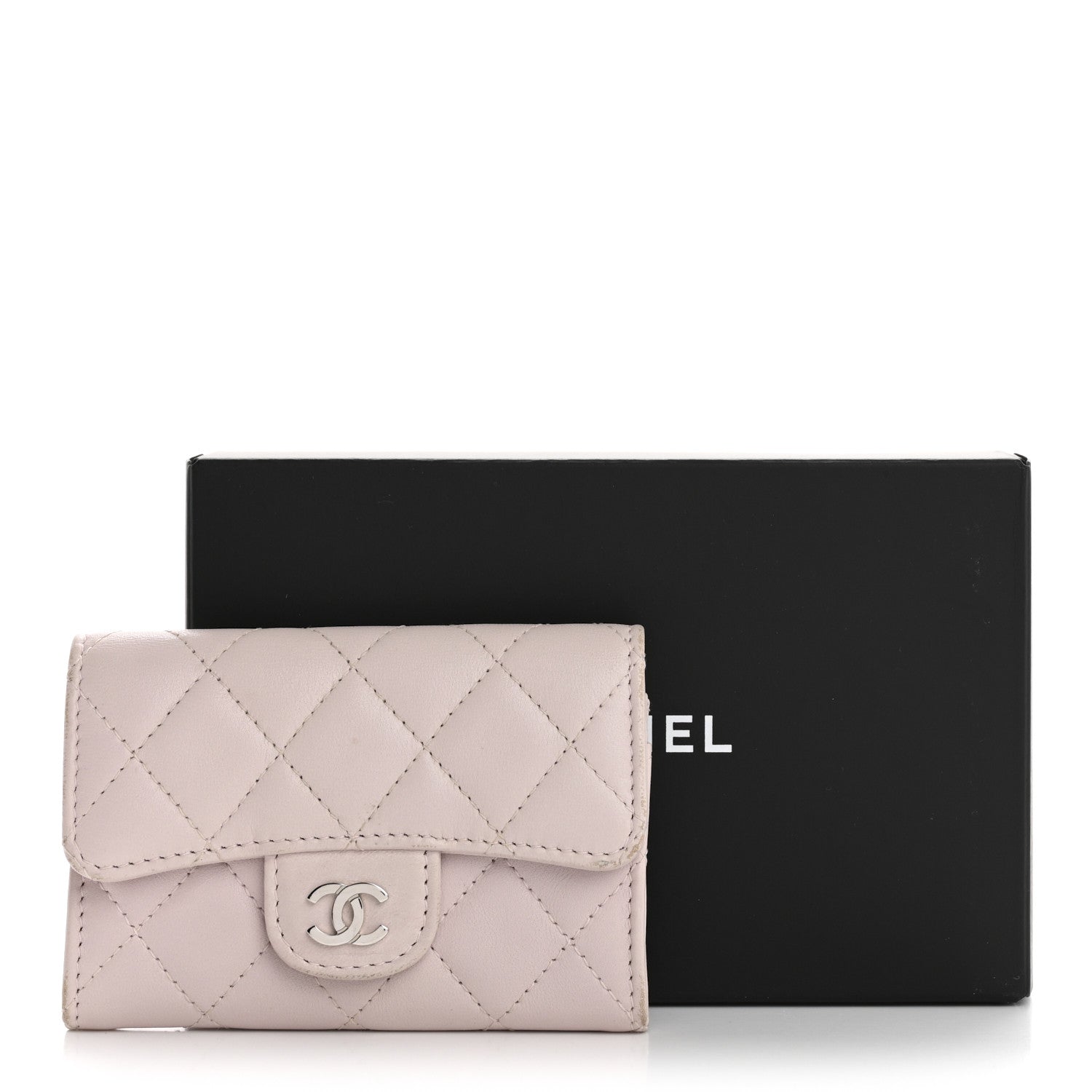 Lambskin Quilted Flap Card Holder Light Pink