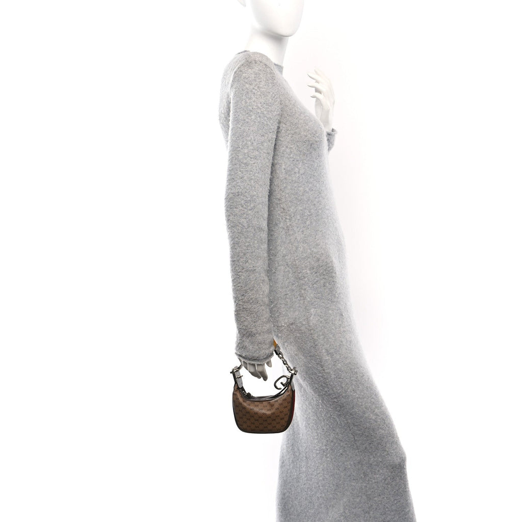 GG Supreme Monogram Textured Calfskin Web Mini Attache Hobo Beige Ebony New Acero