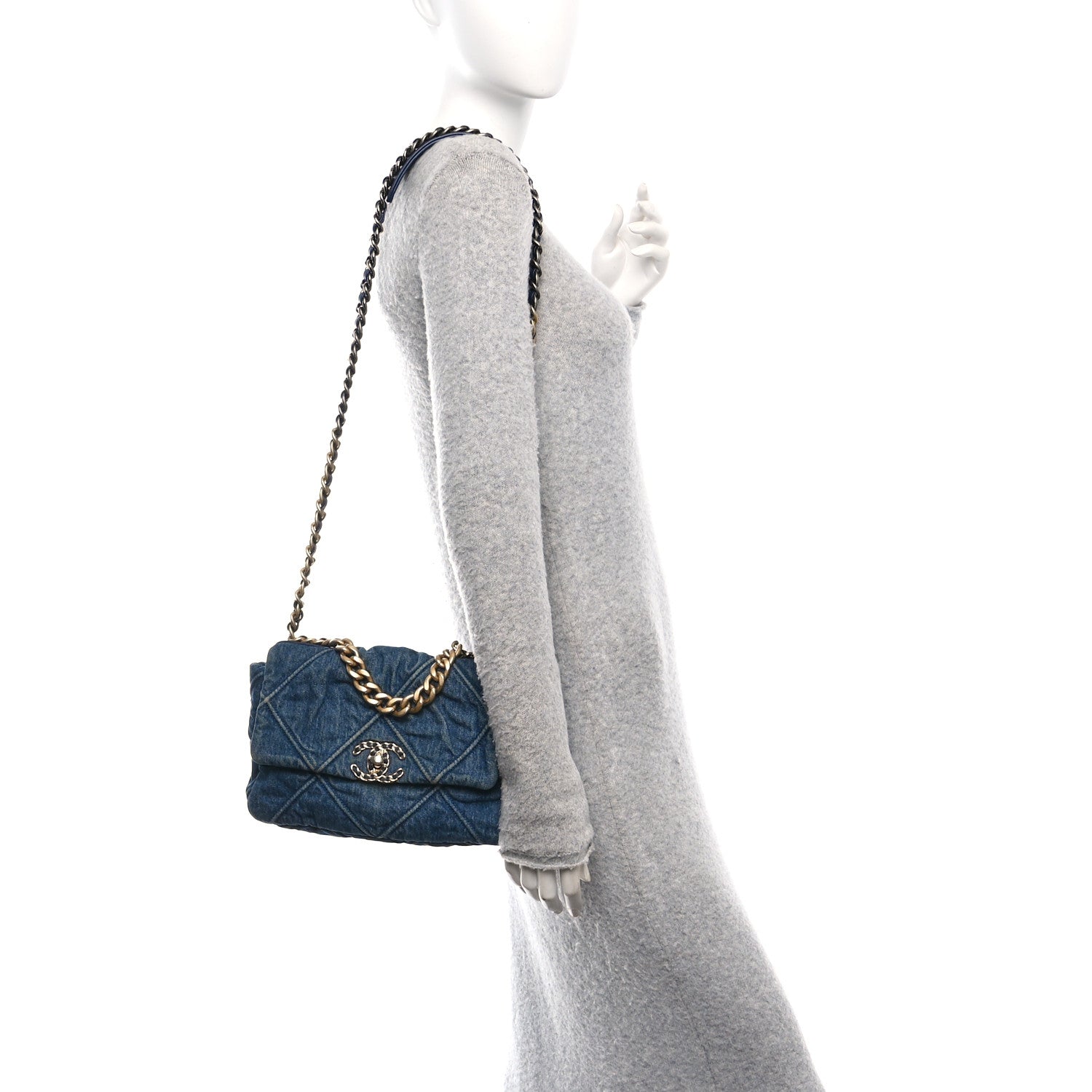 Denim Quilted Medium Chanel 19 Flap Blue